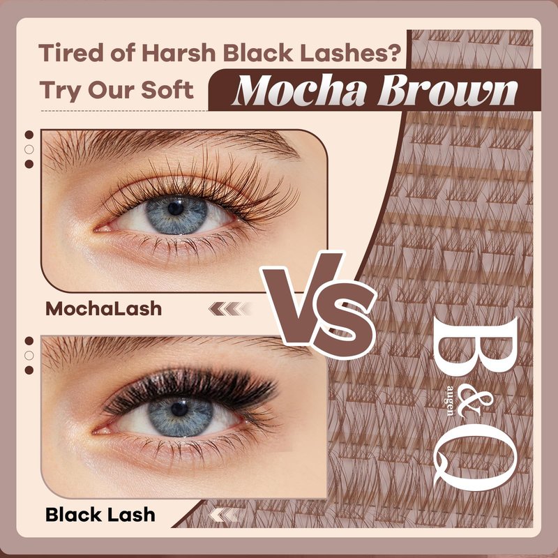 B&Q Brown Lash Clusters Blonde Brown Eyelash Cluster for Light Hair, MochaLash Cluster Eyelash Extensions Soft Browns False Eyelashes Comfortable Eyelash Clusters Perfect for Occasions（MochaLash 03）