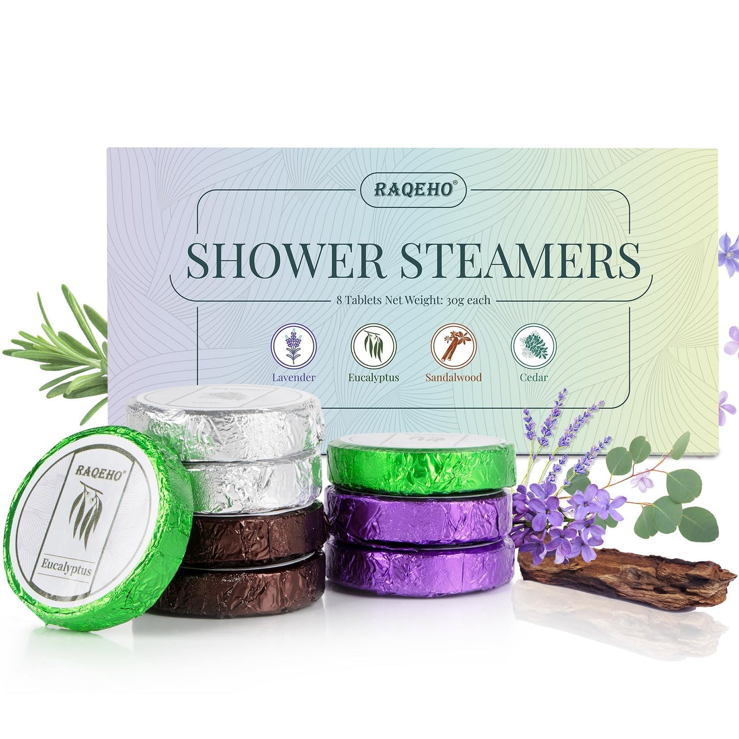 RAQEHO 8 Shower Steamers Aromatherapy - Relaxing Spa Steamers Self Care Body Relief Shower Bombs Essentials Eucalyptus Shower Tablets Stocking Stuffers Christmas Gifts White Elephant Gifts for Women