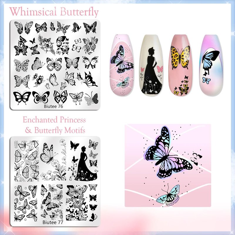 Biutee Nail Stamping Kit - 15 Floral & Animal Plates with Clear Stamper & Scrapers | DIY Nail Art for Beginners