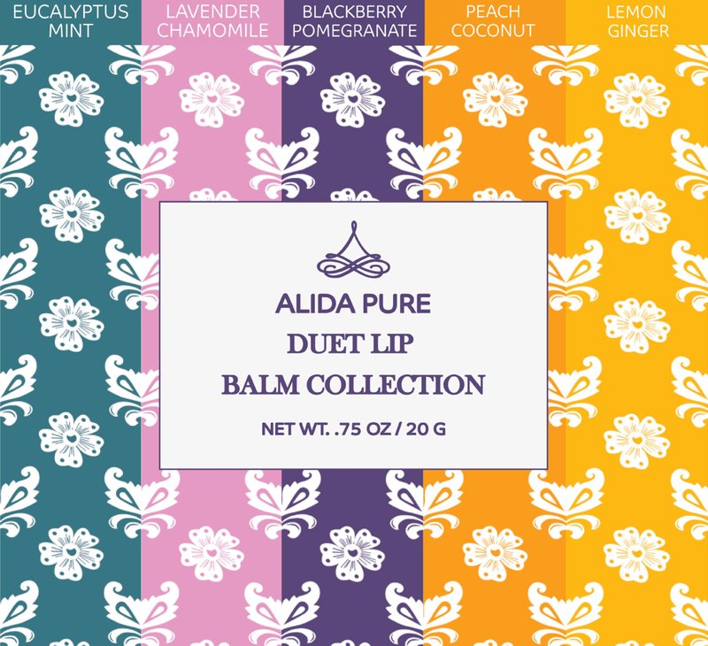 ALIDA PURE Duet Lip Balm Collection, Vegan Set, Beeswax Free, with Organic Jojoba and Avocado Oil, Vitamin E, Natural Moisturizer for Dry, Chapped Lips, 5 Tube Set