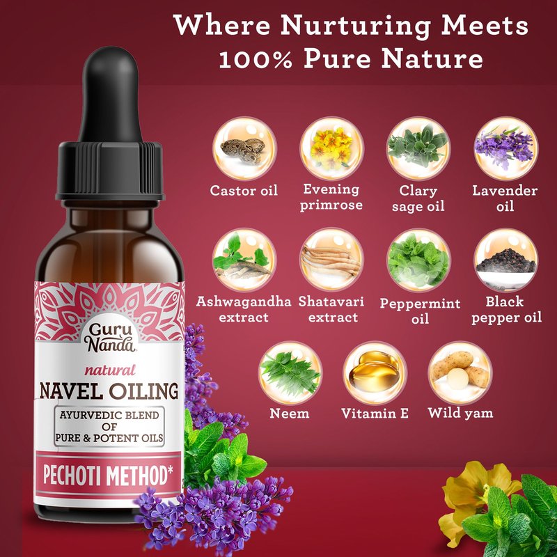 GuruNanda Navel Oiling – Ayurvedic Belly Button Oil with Castor, Neem & Vitamin E | Supports Digestion, Detox, Hydration & Stress Relief | 100% Natural & Pure | 2 fl oz
