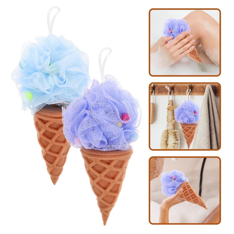 Healvian 2pcs Kids Bath Shower Sponge, Cream Bath Sponge,Body Scrubber Exfoliating Loofah for Spa and Shower,Cute Cone e for Kids,Exfoliator-ing Accessories
