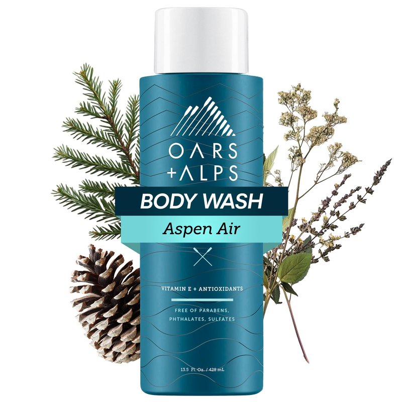 Oars + Alps Body Wash for Men, Mens Body Wash & Face Cleanser with Vitamin E & Antioxidants, Moisturizing, Paraben & Sulfate Free Cleanser, Aspen Air, 1pk