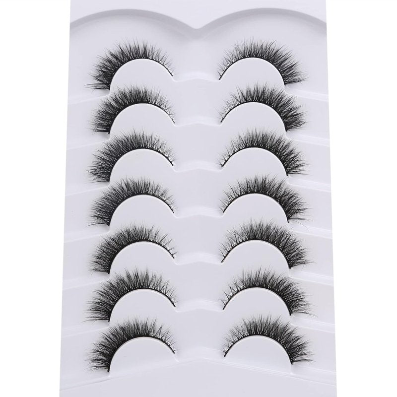 Pooplunch False Eyelashes Extension Volume Cat Eye Look Natural Wispy Short Volume 8D Fake Eyelashes Faux Mink Strip Lashes 7 Pairs Pack