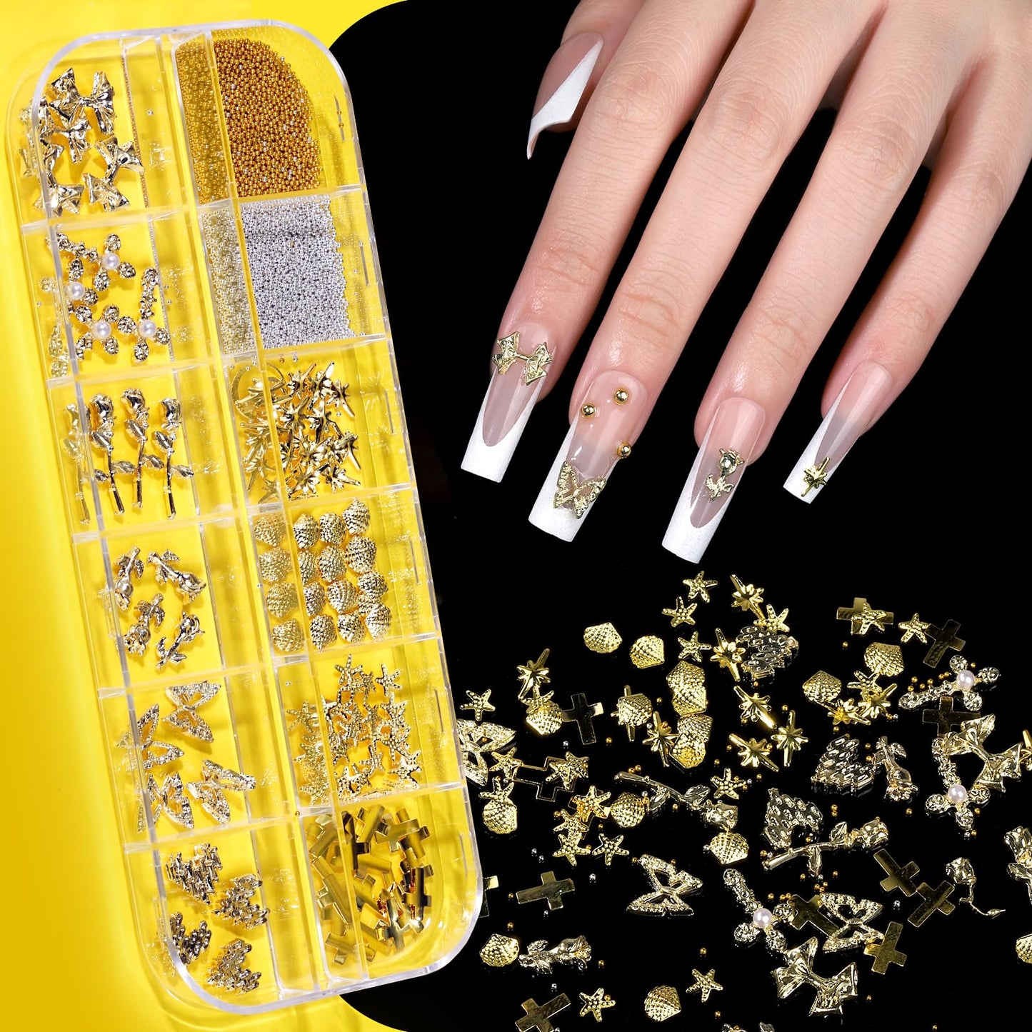 Teenitor Gold Chrome Nail Powder Kit with Nail Charms And Gems, Pearl Nail Chrome Powder for Nails, Silver Crome Powder for Gel Nails, Nail Supplies Nail Decor