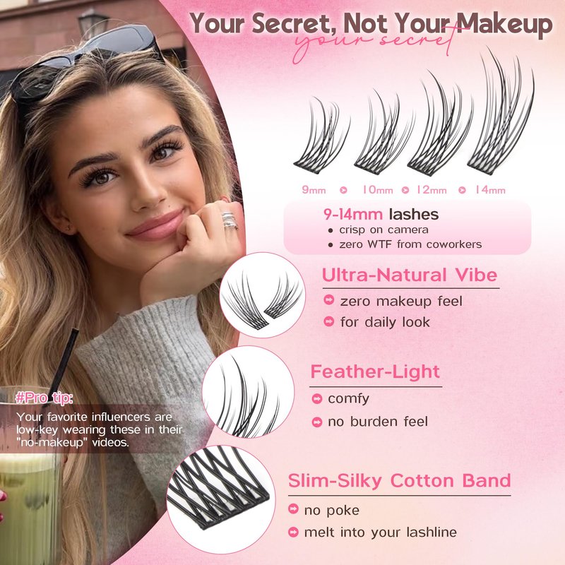 Goddvenus Lash Clusters Wispy 9-14mm Eyelash Clusters Natural DIY Cluster Eyelash Extensions Lash Individual 300pcs Short C Curve