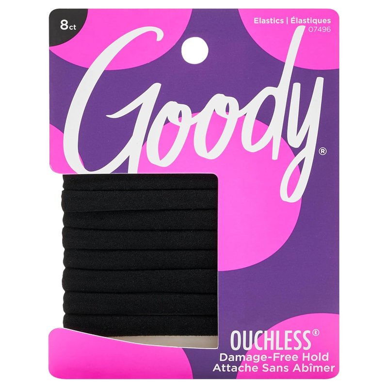 Goody Ouchless Hair Elastics - 8 Ct Black | Damage-Free Gentle Hold for All Hair Types