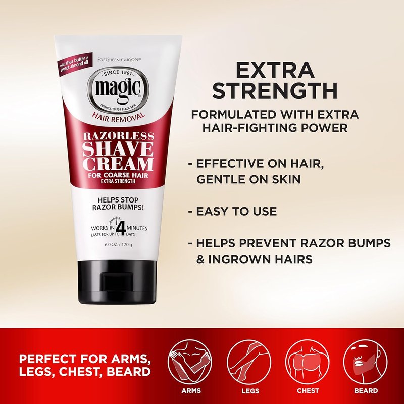 Magic Razorless Shaving Cream - Extra Strength Depilatory Hair Removal for Body Hair | 6 oz