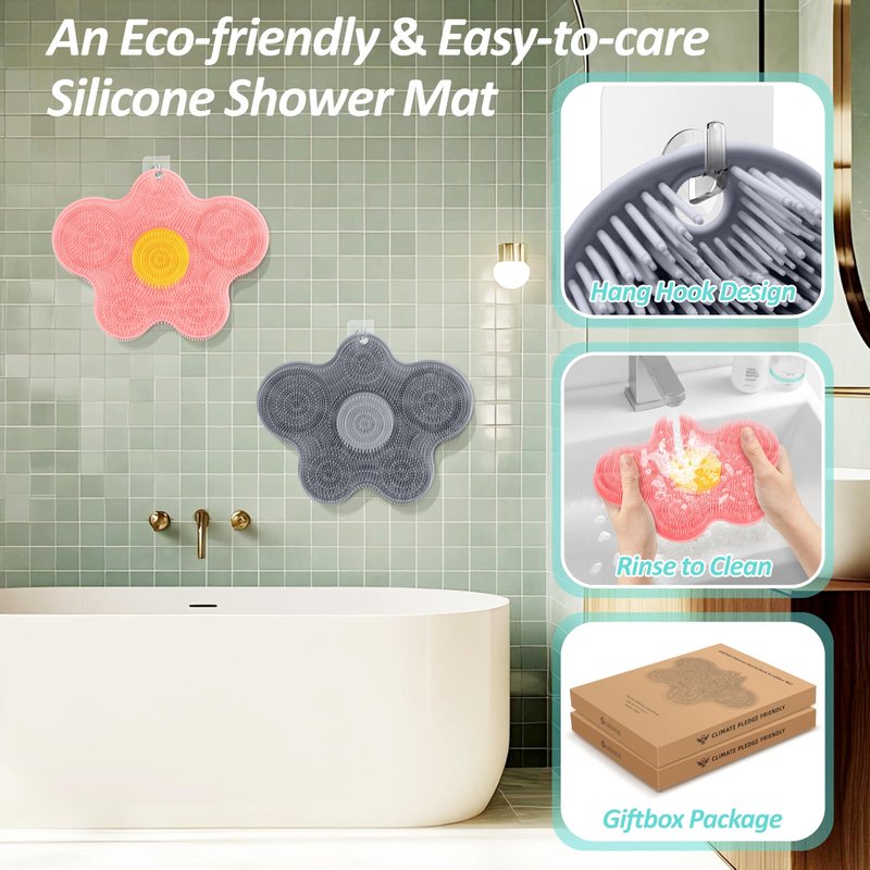 GEENOA Silicone Shower Back & Foot Scrubber Mat