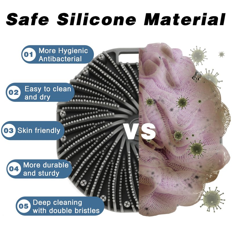 Silicone Body Scrubber, 2 PCS Exfoliating Body Scrubber, Silicone Loofah Bath Brush with Hand Strap, No-Slip Silicones Body Wash Brush Body Scrubbers Shower Cleaning for All Skin Types (Grey & Pink)