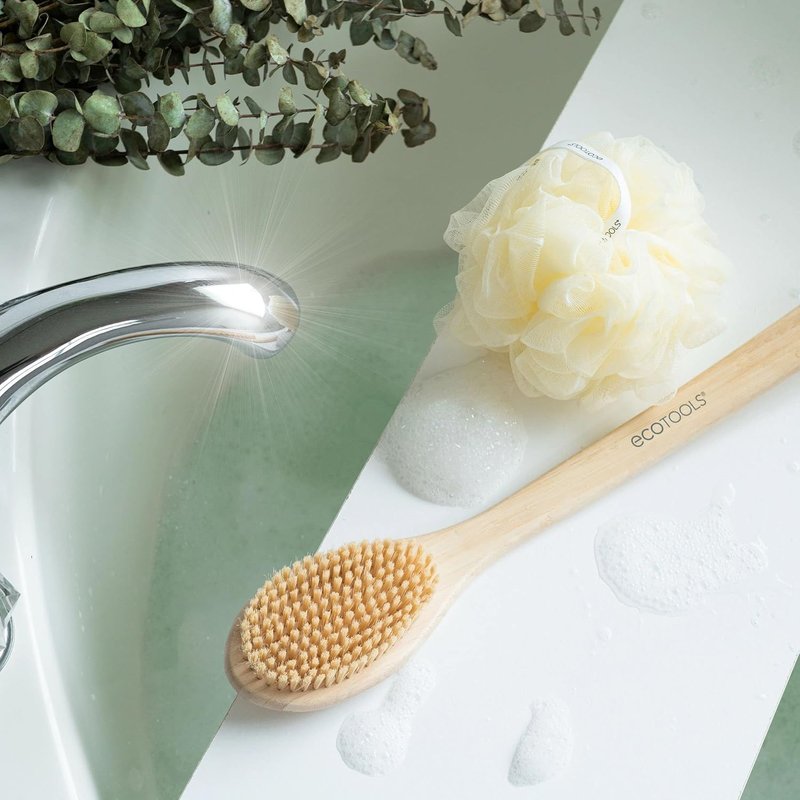 EcoTools Bath Brush - Long Handle Exfoliating Shower Brush for Back & Hard-to-Reach Areas | Vegan, Cruelty-Free Nylon Bristles