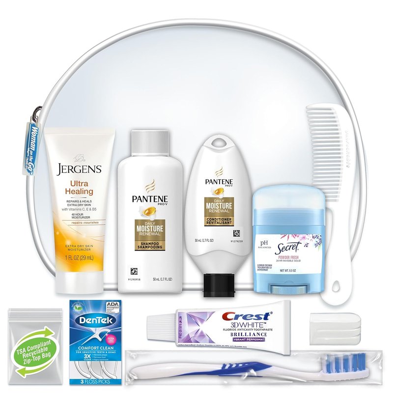 Deluxe 10-Piece TSA Compliant Travel Essentials Kit | Pantene Hair Products in Reusable Zippered Bag