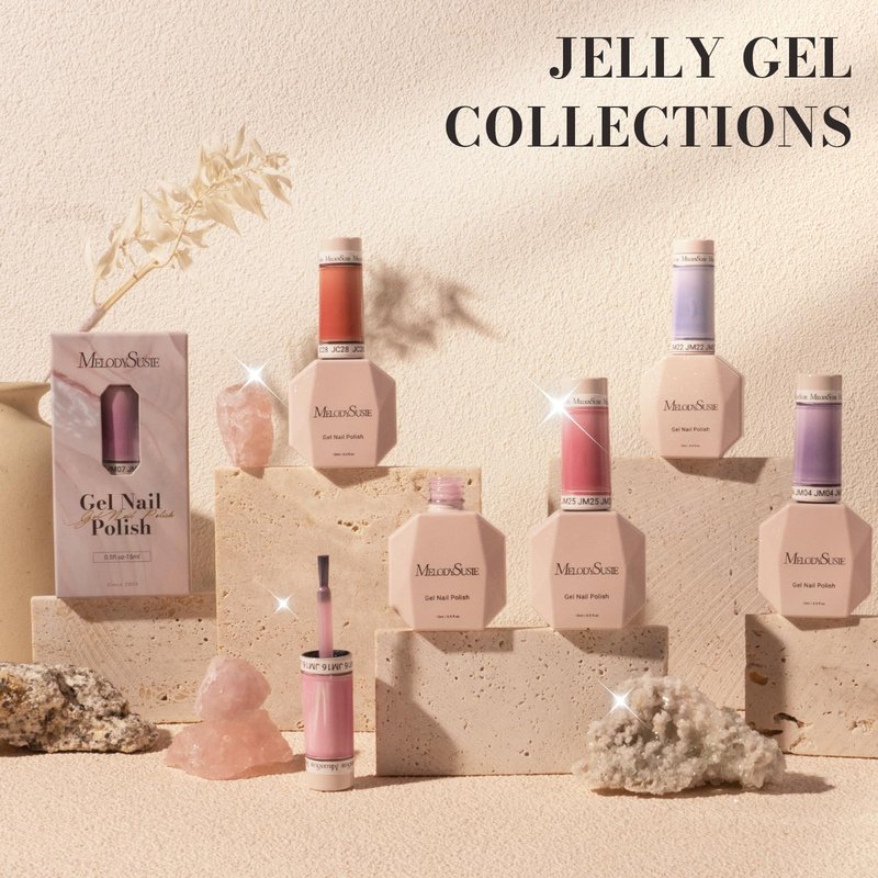 MelodySusie Jeweliver Jelly Gel Polish, 0.5Fl Oz Pink Gel Nail Polish Sheer Translucent Soak Off UV LED Light Cure Valentine's Day Gift for Women Manicure Nail Art DIY at Home JM25