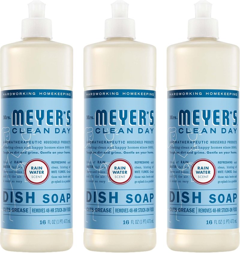 MRS. MEYER'S Liquid Dish Soap - Rain Water Scent, 16 Fl Oz Bottle | 3 Pack