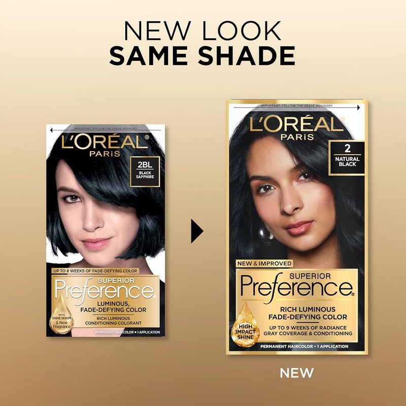 L'Oreal Paris Hair Color - Superior Preference Natural Black 2 | Fade-Defying Permanent Dye Kit for 9 Weeks of Radiance