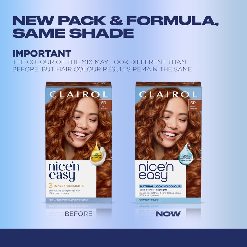 Clairol Nice'n Easy Permanent Hair Dye, 6R Light Auburn | 100% Gray Coverage | Long‑Lasting, Natural‑Looking Color & Shine | Pack of 1