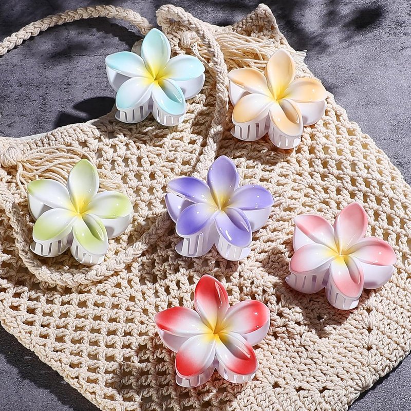 Flower Hair Clips - 6 PCS Hawaiian Claw Clips for Thick & Thin Hair | Cute Plumeria Accessories - Light Petal