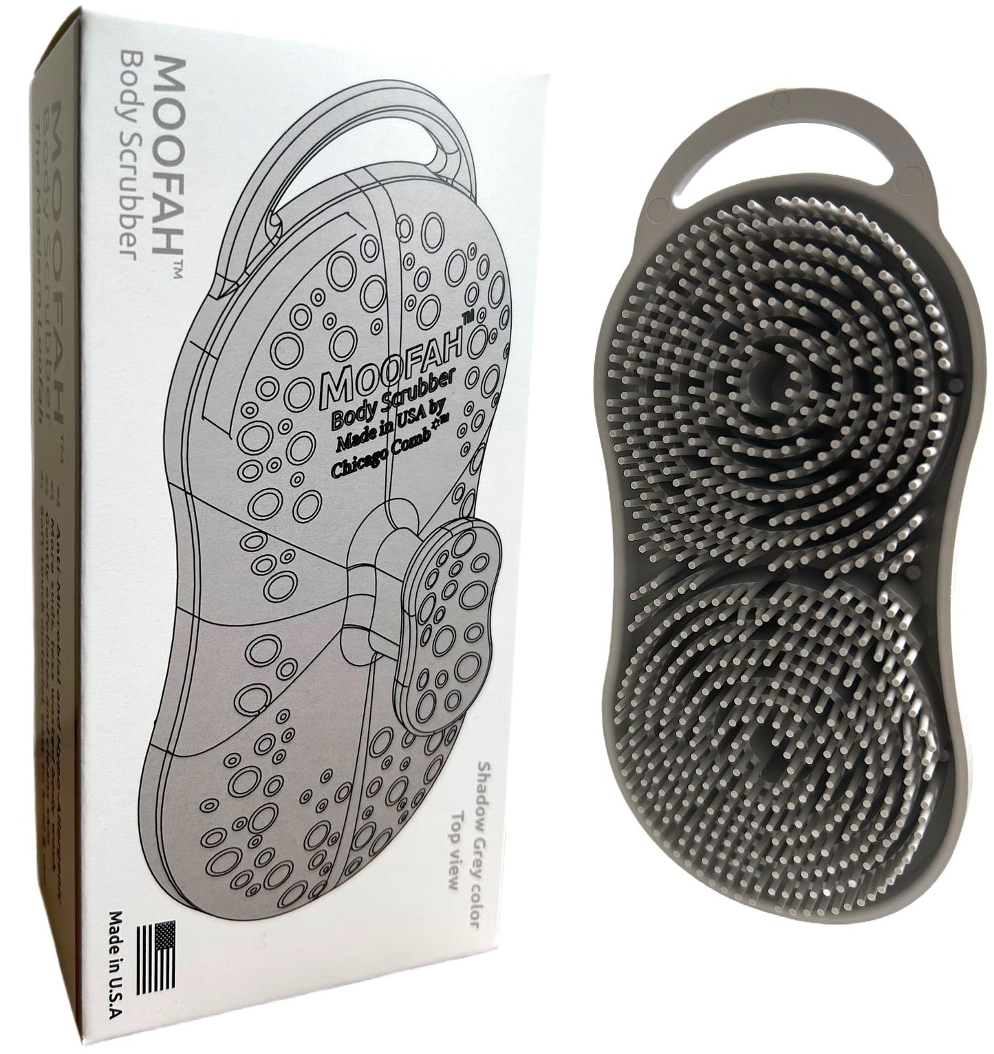 MOOFAH™ Body Scrubber- Deep Cleansing, Gentle Exfoliation for Smoother Skin, Soft-Touch Bristles, Made in USA by Chicago Comb, Easy Rinse, Quick-Dry (Shadow Grey)