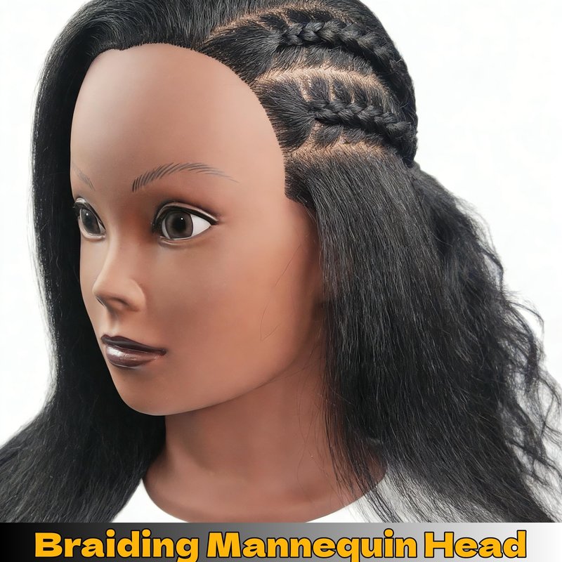 Czrleaty African Mannequin Head for Braiding, Black Mannequin Head with Hair - 21" Training Doll Head for Kids Hair Styling or Braiding Practice