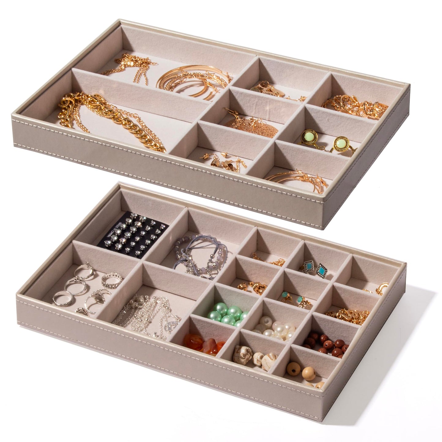 BINO | Jewelry Tray 2-Pack(Champagne) Stackable Jewelry Organizer Display | Accesories Holder and Display, Velvet Accent | Jewelry Display Case | Counter Showcase | Ring, Necklace, Bracelet, Earrings