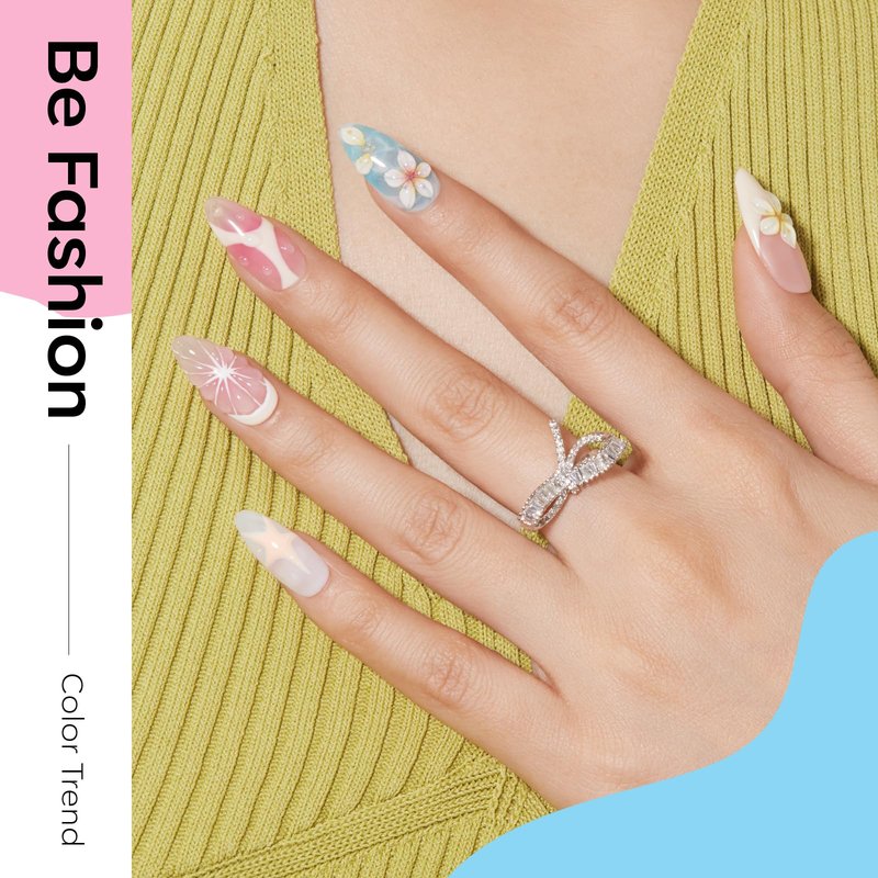 Modelones Gel Nail Polish Set, 6 Colors 2026 Summer Clear Blue Blooming Gel Polish Creamy White Pastel Yellow Pink Orange Nude Jelly Nail Polish W Flower Stickers & Liner Nail Brush LED DIY Gift