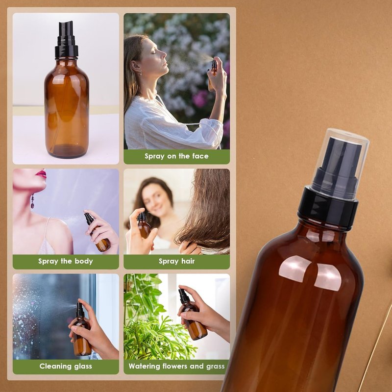 Amber Glass Spray Bottles - 4oz Fine Mist Refillable Containers | Set of 24 for Oil, Perfume, Body Sprays