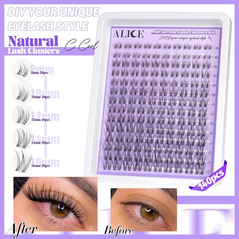 Cluster Eyelash Extension Kit - Natural Wispy Lash Clusters with Clear Band | 168pcs C-Curly 11-13mm Individual Lashes & Glue