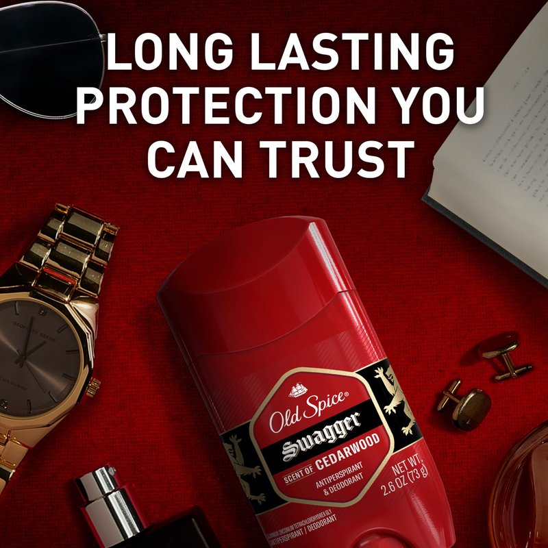 Old Spice Antiperspirant Deodorant for Men, 24/7 Sweat & Odor Protection, 24/7 Lasting Freshness, Invisible Solid, Swagger with Cedarwood Scent, 3.4 oz