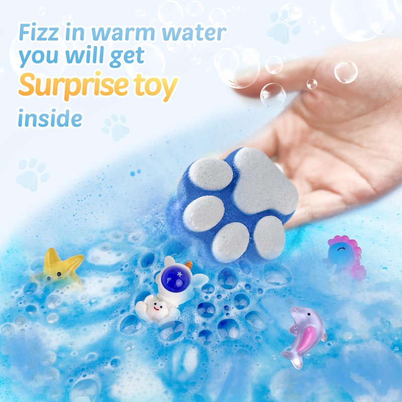 Bath Bombs for Kids with Surprise Inside, 32 Pack Paw Bath Bombs with Toy, Ocean Animals and Space Planet Toys SPA Fizzy Handmade Natural Bath Bomb Gift Set at Christmas, Birthday
