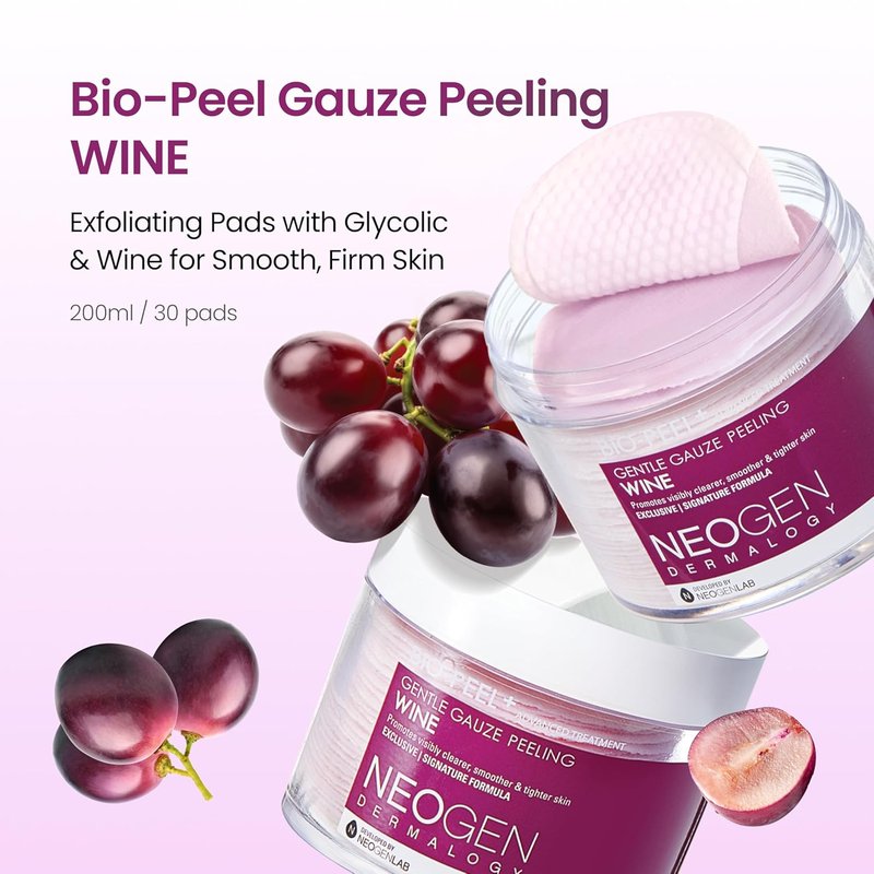 Neogen Bio-Peel Gauze Peeling Pads - Exfoliating & Firming PHA Pads with Red Wine & Resveratrol | 30 Count