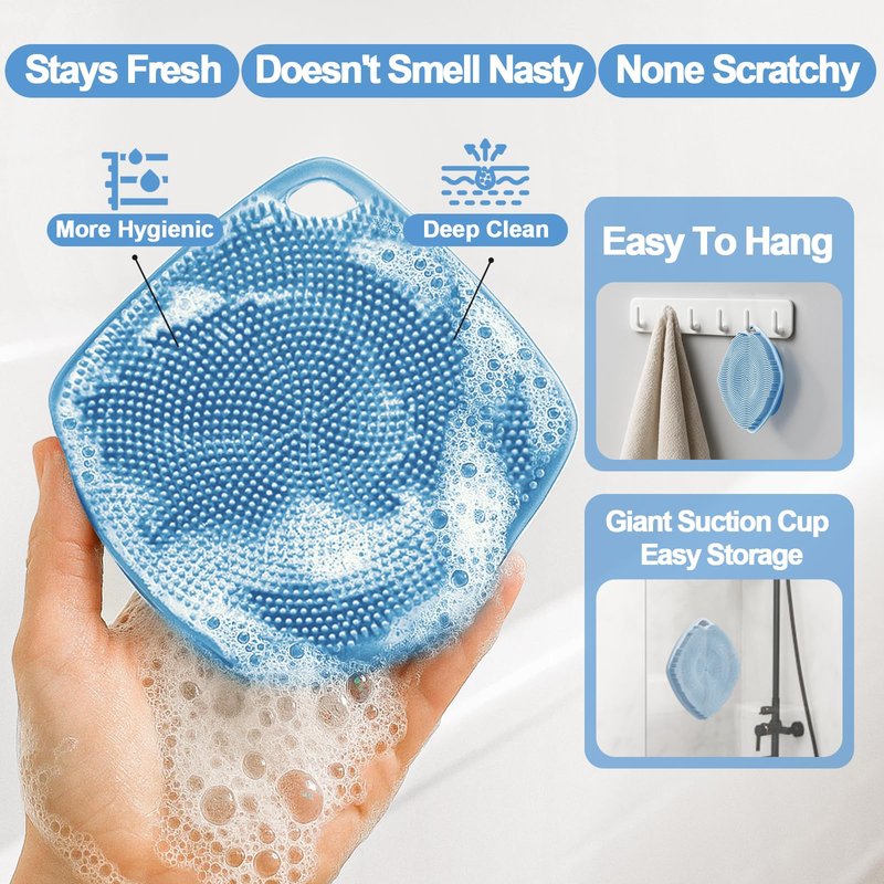 ARIOSOX Silicone Body Scrubber, Bath Brush,Gentle Texture Exfoliating Body Scrubber for Men and Women On Sensitive Skin, Soft Scrubber Builds Up Lather, Deep Skin Clean (Blue)