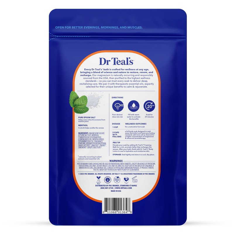 Dr Teal's Epsom Salt Magnesium Soak, Pre & Post Workout with Menthol & Essential Oils, 3 lbs