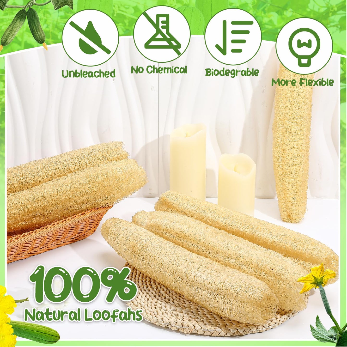 ZhouBoat 6 Pack Natural Loofah Sponge 13.8-15.7 Inch for Kitchen Bath & Body Scrub Organic Exfoliating Sponge for Dishes Skin Men Women
