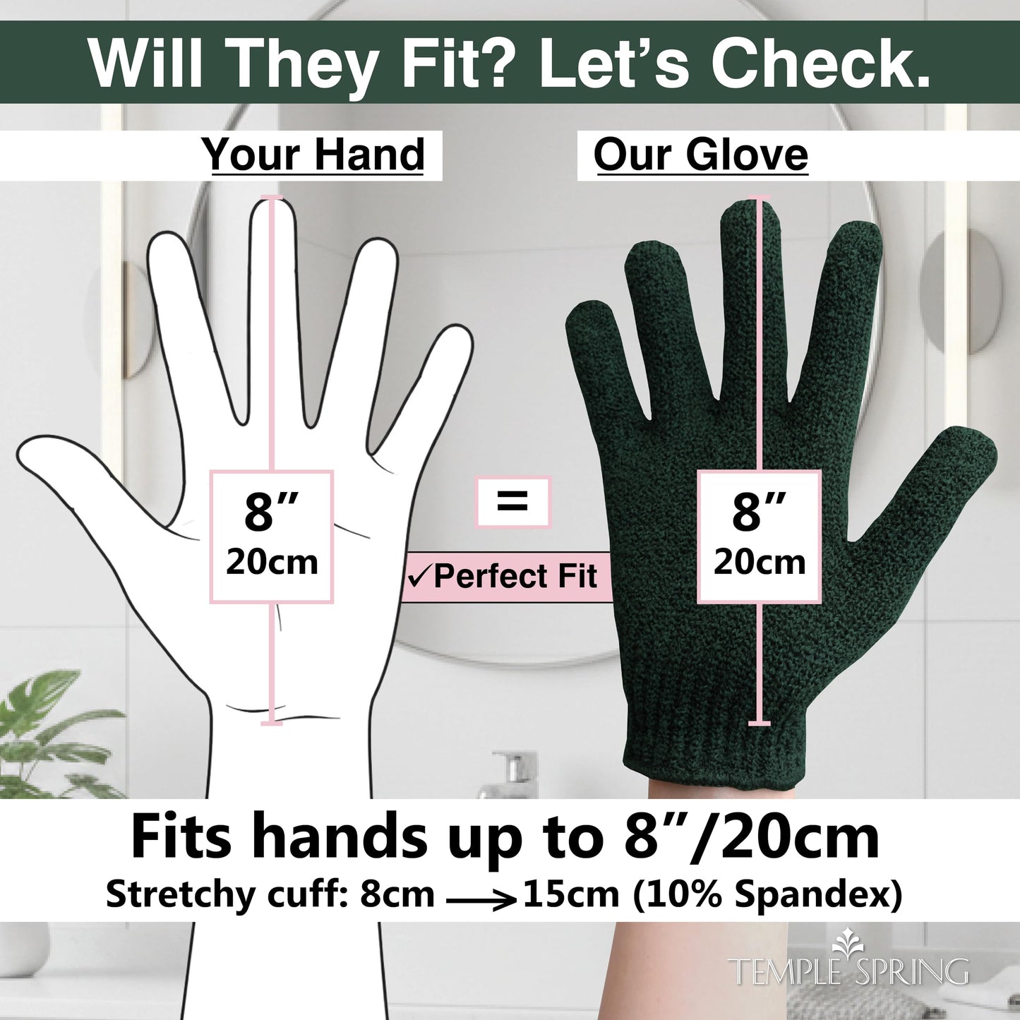 Temple Spring Shower Gloves Exfoliating for Women – Natural Textured Rayon Bamboo Exfoliating Glove with Thicker Weave for Deep Cleansing, Dead Skin Removal & Smooth Radiant Skin (1 Pair,Forest Green)