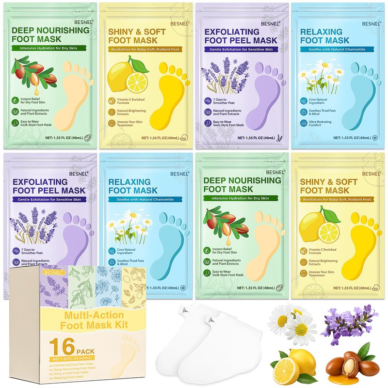 16 Pack Moisturizing Foot Mask,Hydrating Foot Masks for Dry Cracked Feet,Soothing Dry Skin Moisturizer Socks for Baby Soft Feet,Teacher Appreciation Gifts,Foot Care Spa Gifts for Women Men(4 Styles)