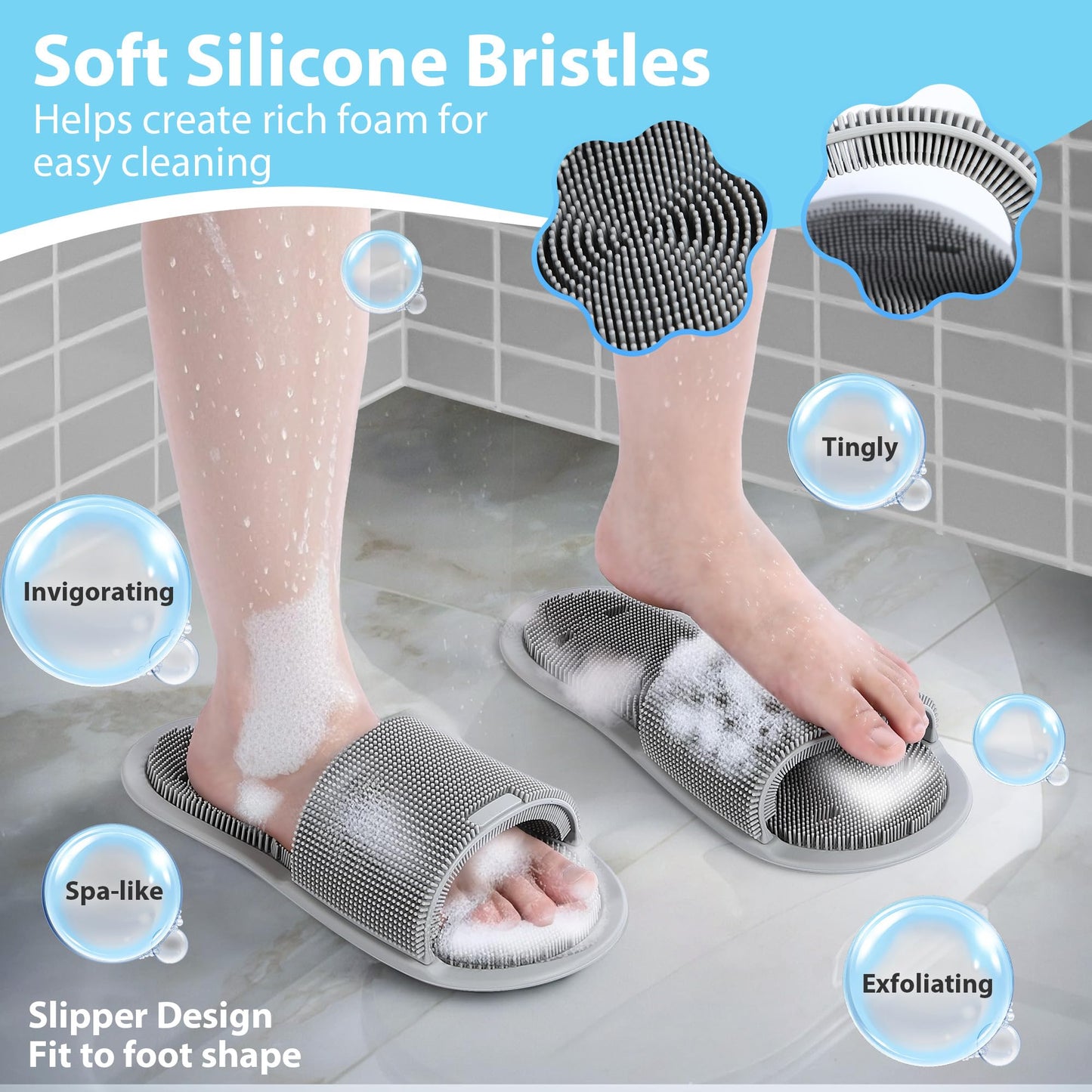 Enhon 2 Pack Shower Foot Scrubber, Silicone Foot Brush Cleaner with Non Slip Suction Cups, Clean, Exfoliate and Massage Feet No Bend in The Shower or Bath, Relax Your feet and Eliminate Fatigue