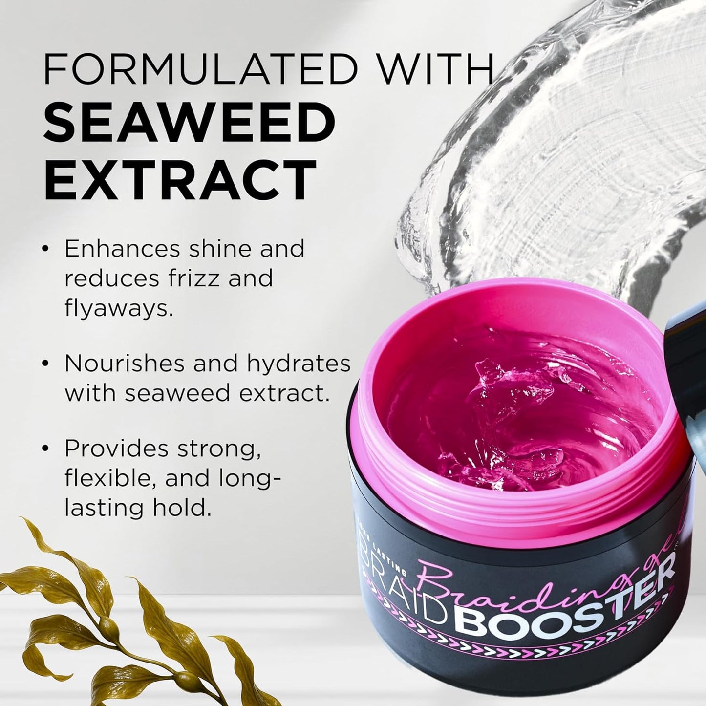 Style Factor Braid Booster Gel - Strong Hold & Conditioning Shine with Seaweed Extract | 7.25 oz (Hot Pink)
