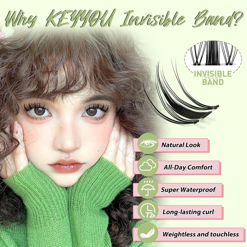 KEYYOU Fairy Lash Clusters - 144 Pcs D Curl Manga Eyelash Extensions | Wispy, Natural Look, Waterproof