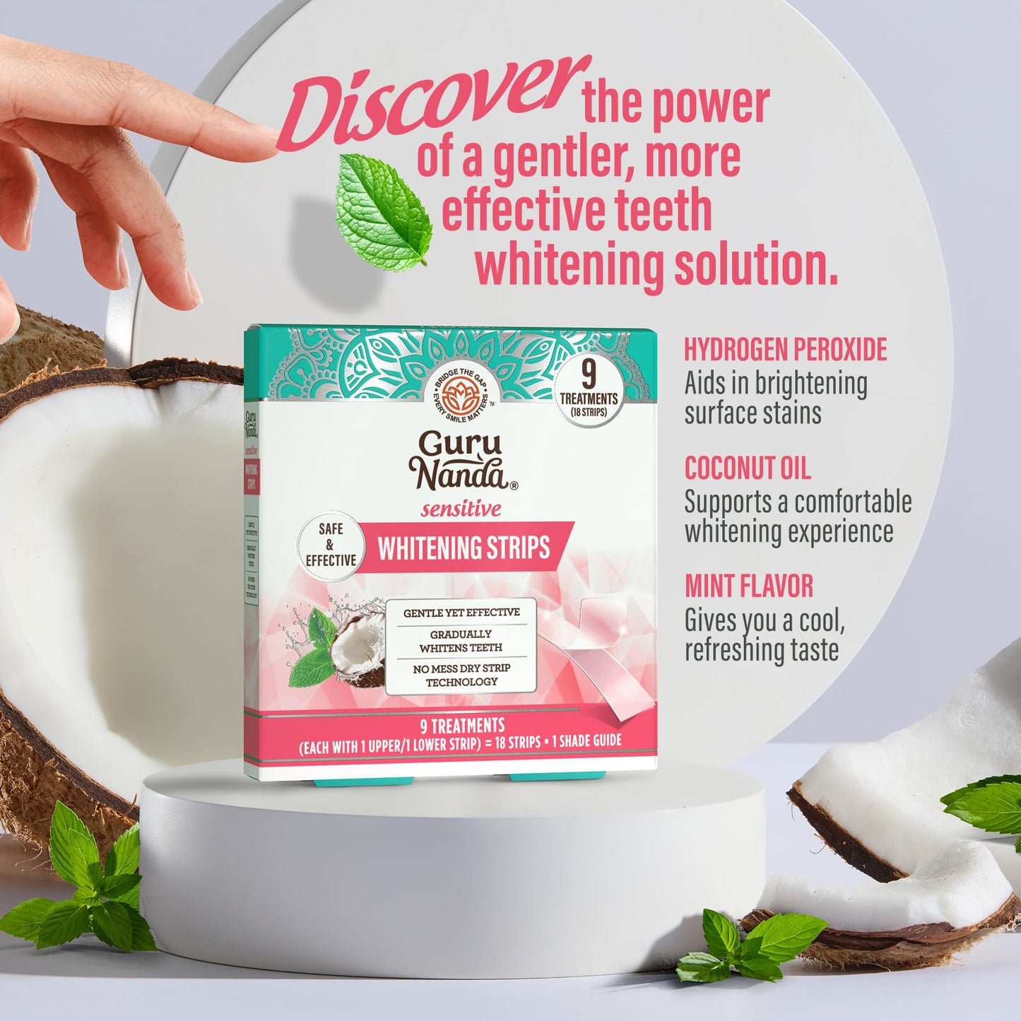 GuruNanda Sensitive Teeth Whitening Strips—9-Day Treatment, Gentle on Teeth Formula, Non-Slip, Dry Strip Technology, Whitening Designed with Care for a Brighter Smile