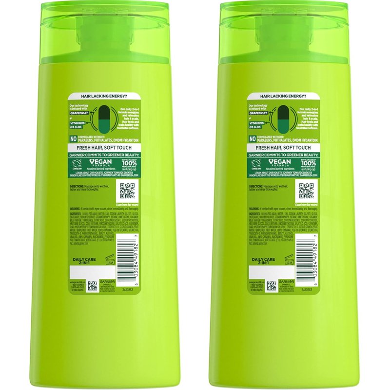 Garnier Fructis 2-in-1 Shampoo & Conditioner - Fortifying Daily Hair Care for Stronger, Touchable Softness | 22 Fl Oz, 2 Count