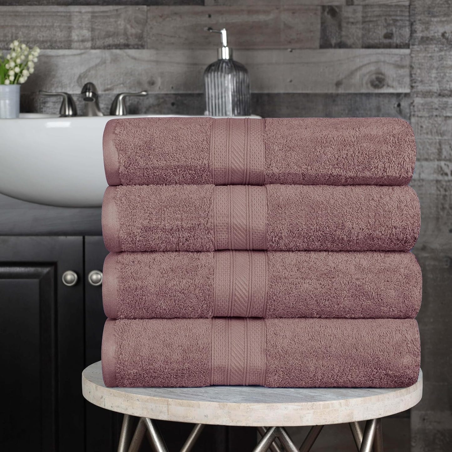 Superior Long Staple 100% Combed Cotton 700GSM Solid Highly-Absorbent 4-Piece Bath Towel Set for Bathroom, Shower, Kitchen-Super Soft, Plush, Highly Absorbent, Assorted 4-Piece Towels, Grape Shake