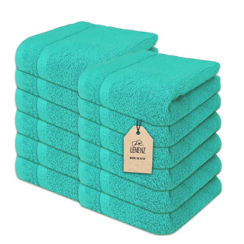 Lenenz Soft Wash Cloths - 12 Pack Plush and Absorbent Cotton Washcloths for Face, Body, and Baby - Multi-Purpose, Quick-Dry Wash Cloths Set 13x13'' (Dark Green)