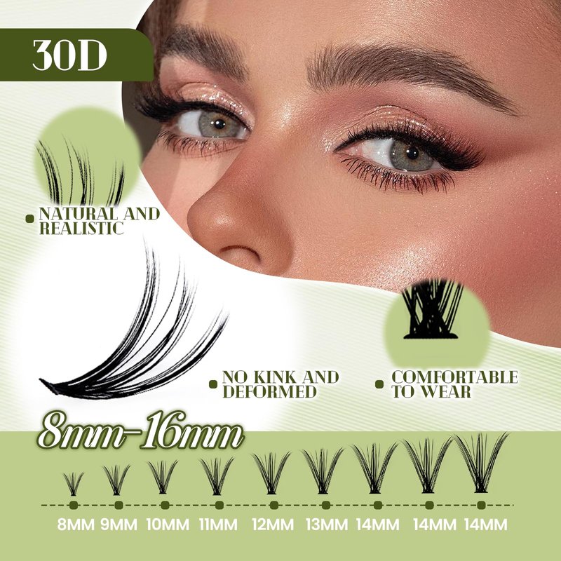 FADVAN Lash Extension Kit DIY 280pcs Individual Lash Clusters Kit 30D Natural 8-14mm Cluster Eyelash Extensions Kit with Lash Bond and Seal, Lash Tweezers for Self Use (30D, 0.07D, 8-14mm, Kit)
