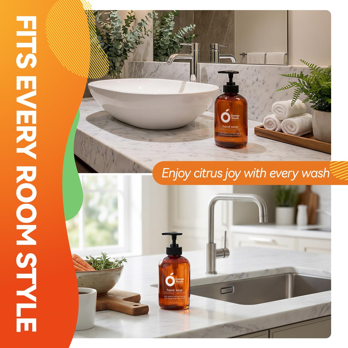 Orange House Natural Liquid Hand Soap with Food-Grade Orange Oil, Cruelty-free, Soft and Moisturizing, 12 Fl Oz
