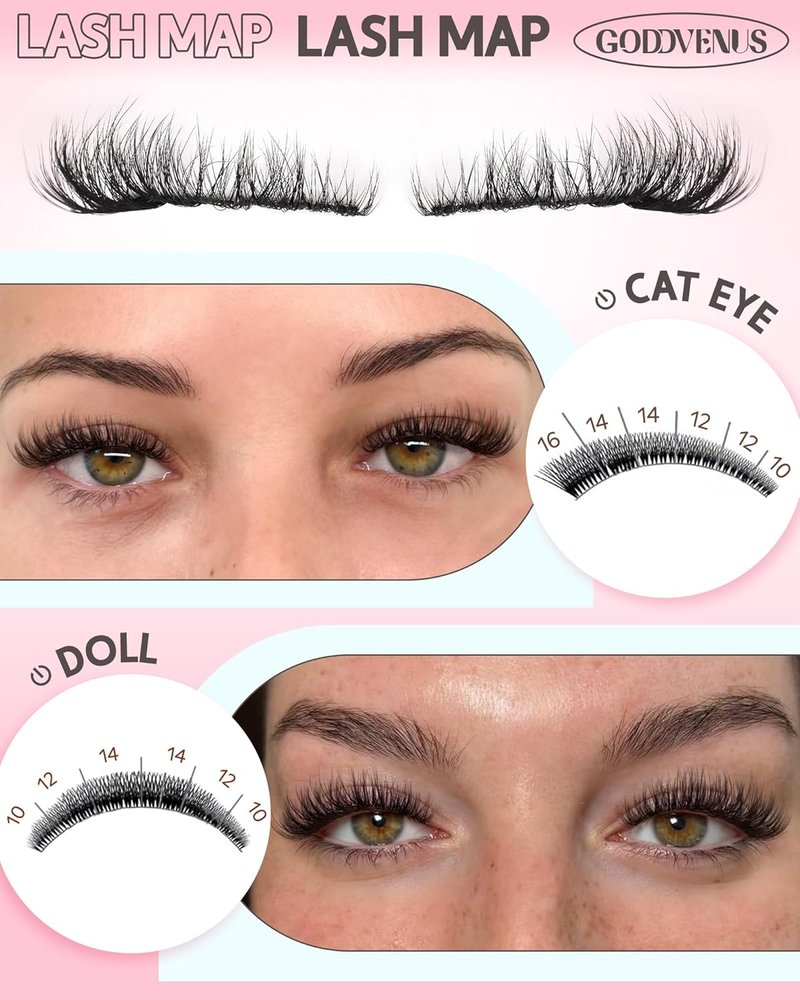 Goddvenus Wispy Lash Clusters - Natural Fluffy Eyelash Extensions | CD Curl, 10-16mm, 132pcs