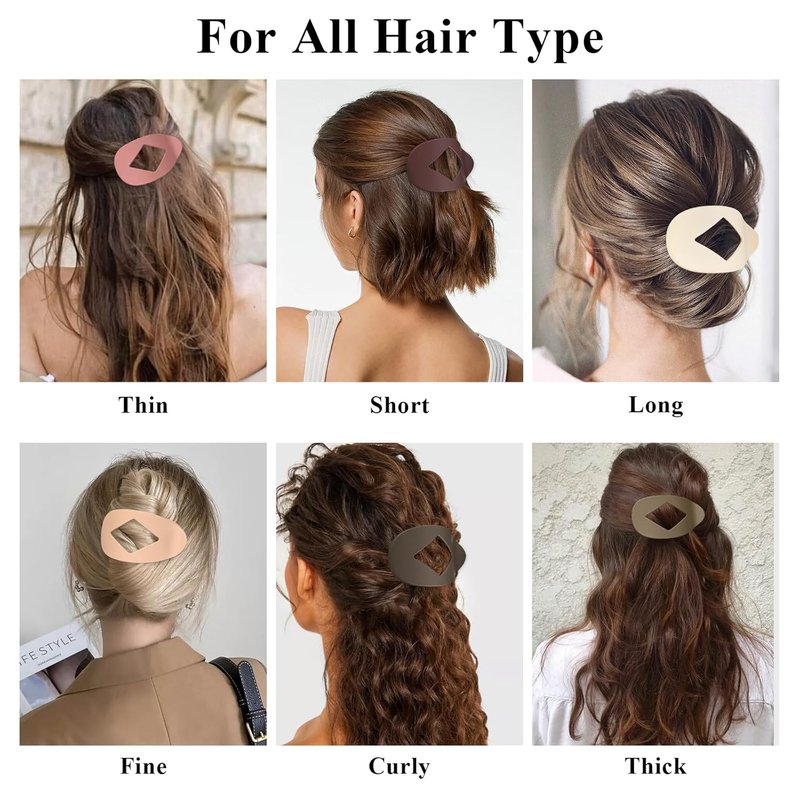 Flat Hair Clips for Women - 8 Pcs Matte No-Slip Claw Clips | Strong Hold Barrettes for Thick & Curly Hair