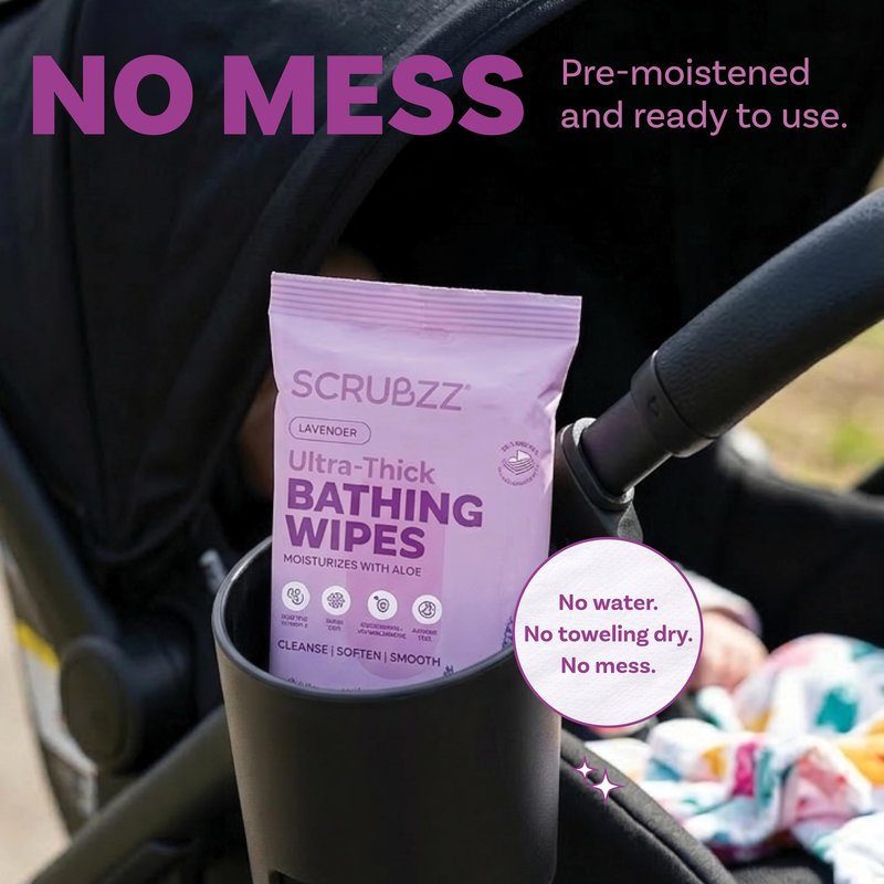 Extra Large Bath Wipes for Adults Bathing No Rinse - 40 Ultra Thick Disposable Body Cleansing Wipes for Men, Women & Elderly - Great for Gym, Camping, Post Surgery - Lavender