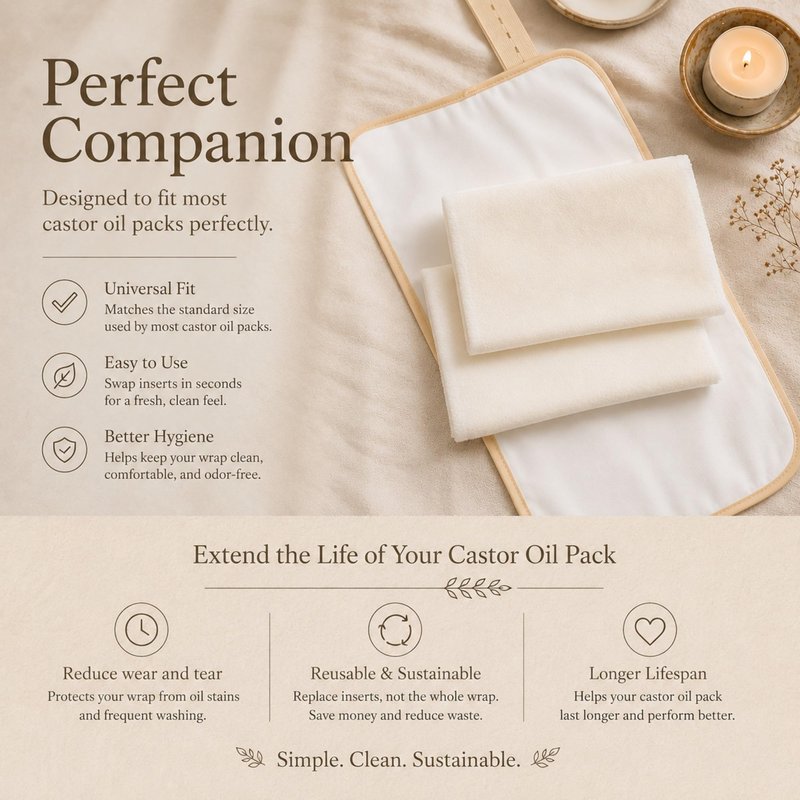 2 Pcs Organic Cotton Flannel for Castor Oil Pack Wrap, Reusable Castor Oil Compress for Stomach, Abdomen, Joints & Other Areas