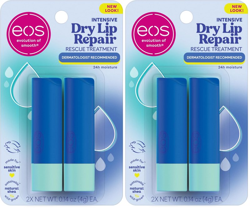 eos The Hero Lip Repair,24HR Moisture for Severely Dry Lips,Natural Strawberry Extract,Hypoallergenic Moisturizing Lip Balm,0.14 oz,(Pack of 4)