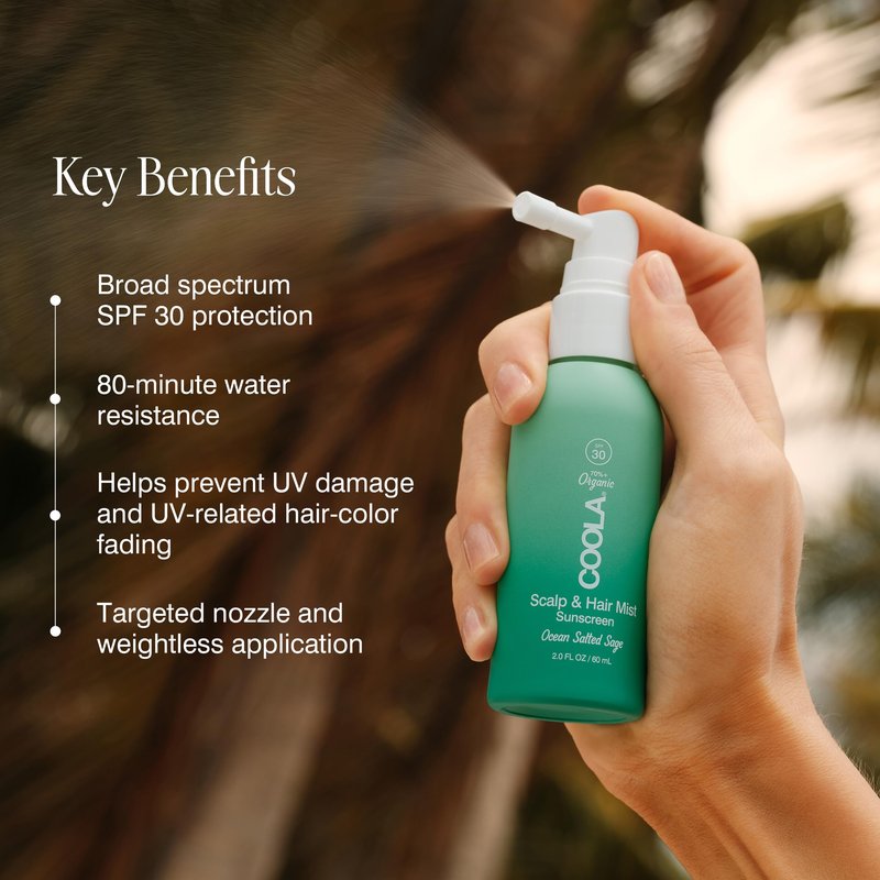 COOLA Organic Scalp Spray & Hair Sunscreen Mist with SPF 30, Dermatologist Tested Hair Care for Daily Protection, Vegan and Gluten Free, Ocean Salted Sage, 2 Fl Oz